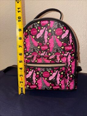Mini Backpack Purse in Black with Pink Paris Print